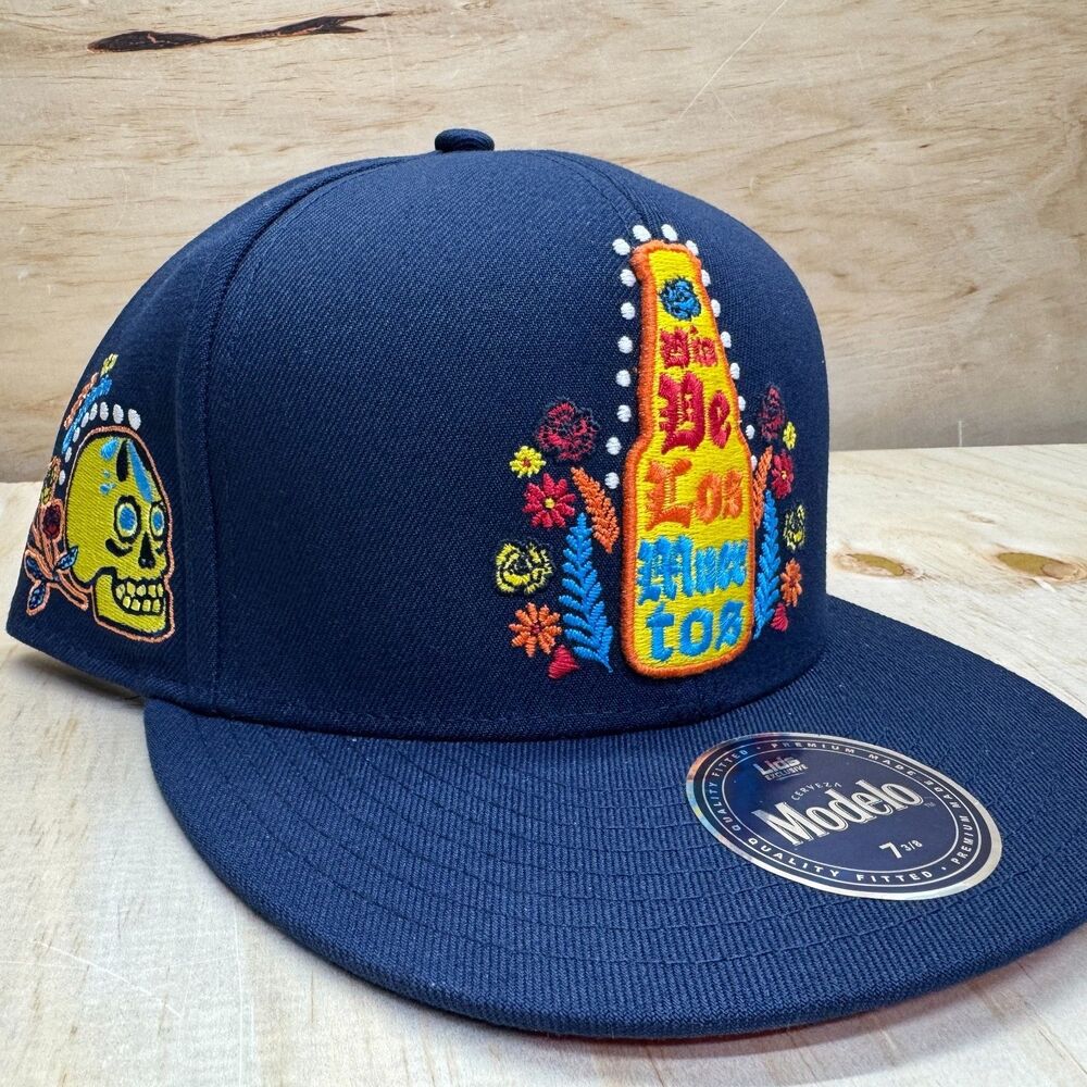 NEW Modelo x Lids HD Day Of the Dead Fitted Hat Cap Blue sz 7 3/8